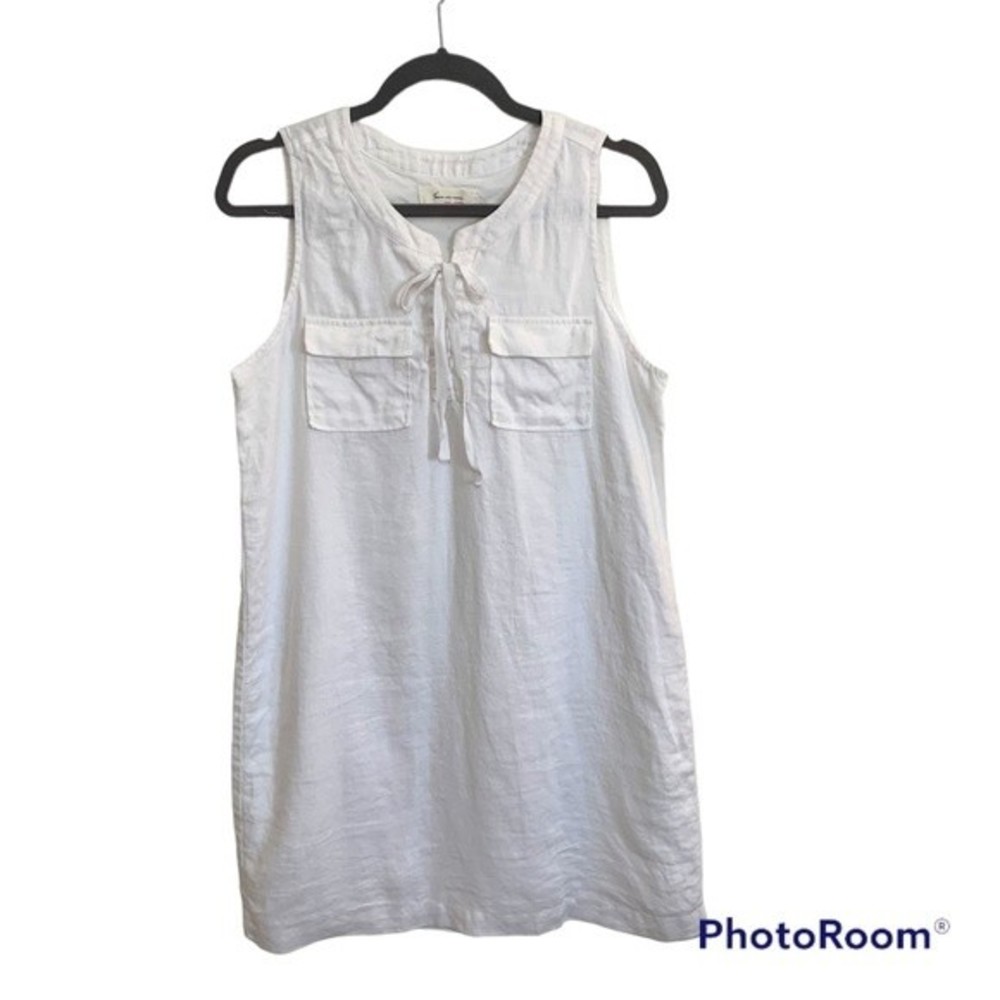Two by Vince Camuto White Linen Shift Dress Sleeveless Lace Up S